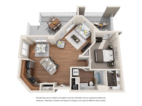 Floor plan for 1 bed, 1 bath, 776 sqft